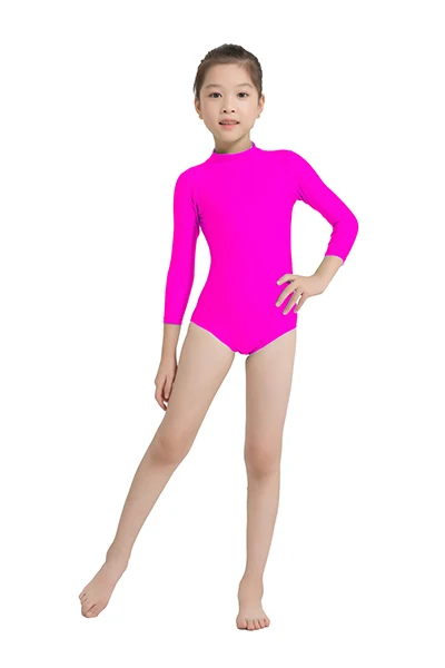 rose red AOYLISEY Kids Basic балетное боди с длинным рукавом Водолазка для девочек гимнастика лайкра спандекс детские комбинезоны для малышей танцевальные костюмы - Цвет: rose red
