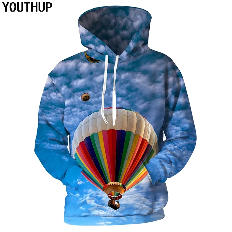 Толстовка YOUTHUP 2020 Sky 3d мужская толстовка с капюшоном принтом воздушных шаров