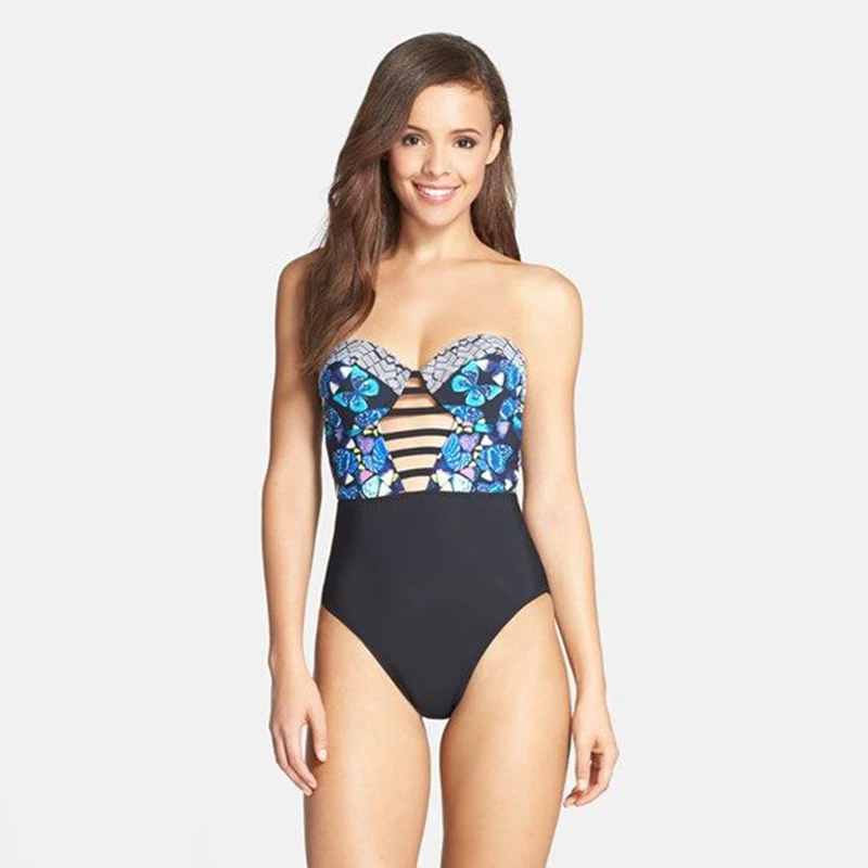 Blue Butterfly Women Retro Printed Swimwear One Piece Swimsuits Thong Patchwork women biquini sereia Monokini piscina | Спорт и