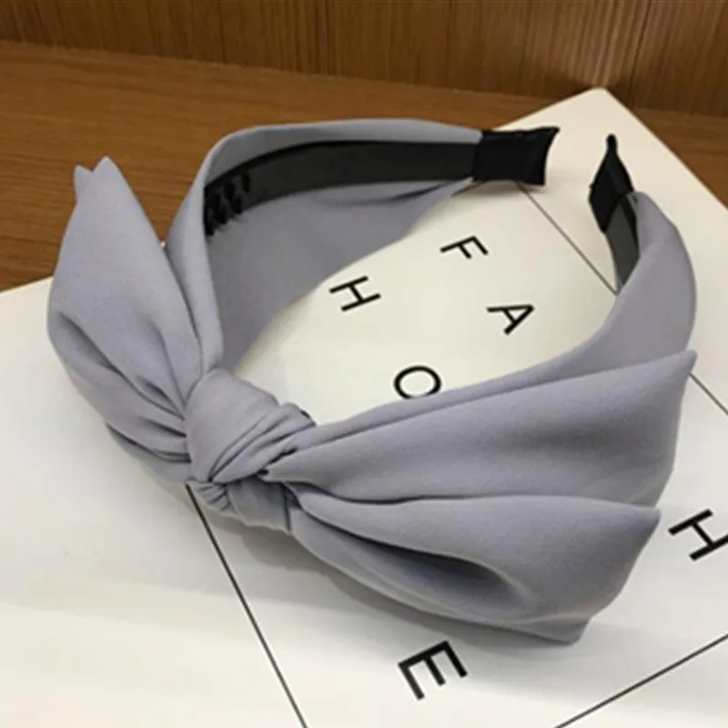 Повязка на голову с желтым бантом для женщин, одноцветная повязка на голову с бантом, двухслойная повязка на голову с большим бантом, аксессуары для взрослых, обруч с бантом для волос для девочек