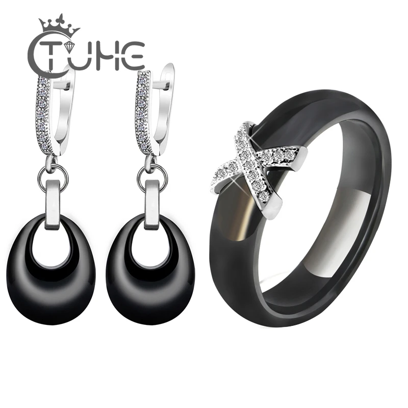 Женский ювелирный комплект из серег и кольца с подвеской в виде капли воды|pendant