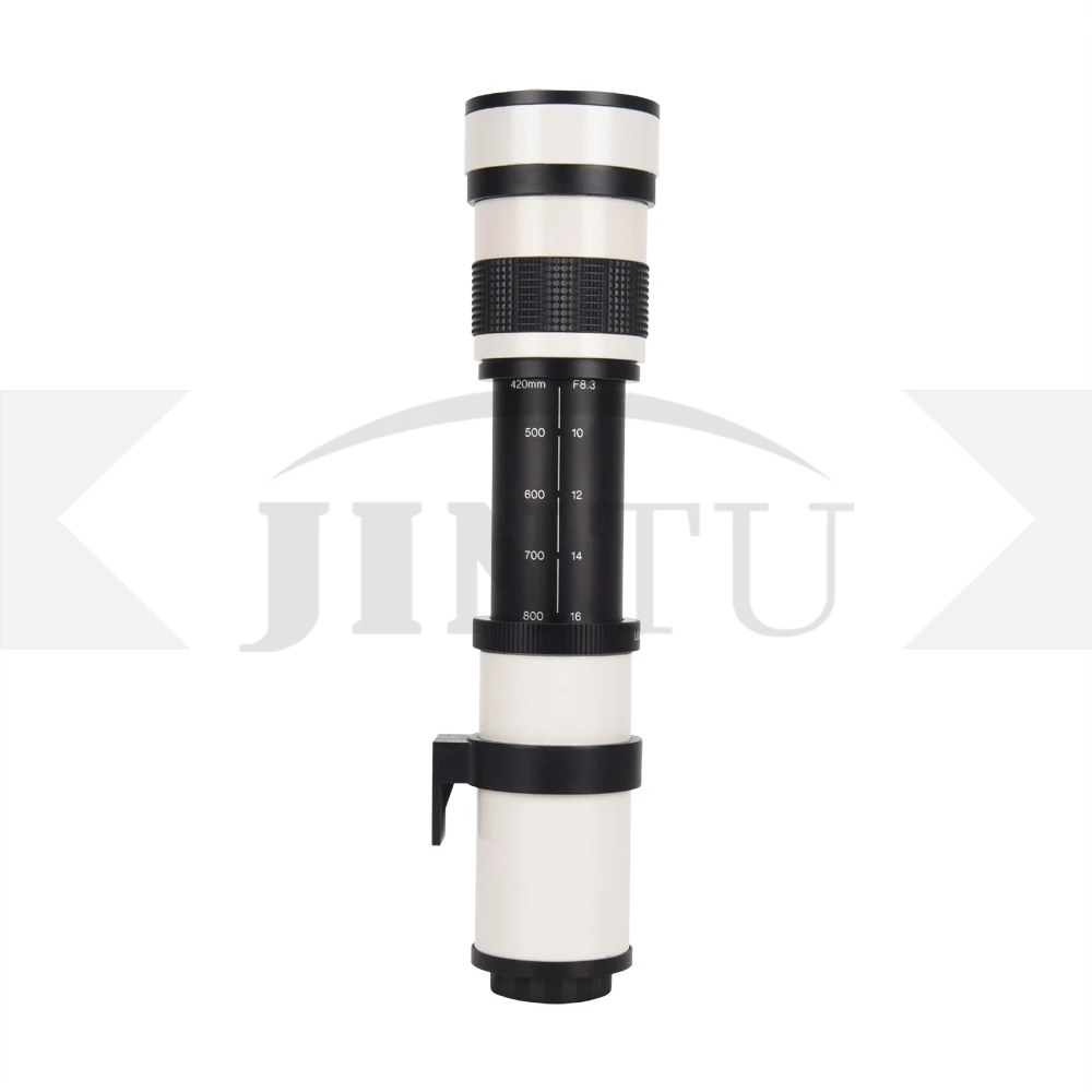 JINTU 420-800 мм HD телеобъектив зум Ручной объектив F/8,3-F16+ T2 адаптер для Canon Nikon SLR Pentax sony NEX M4/3 камеры белый