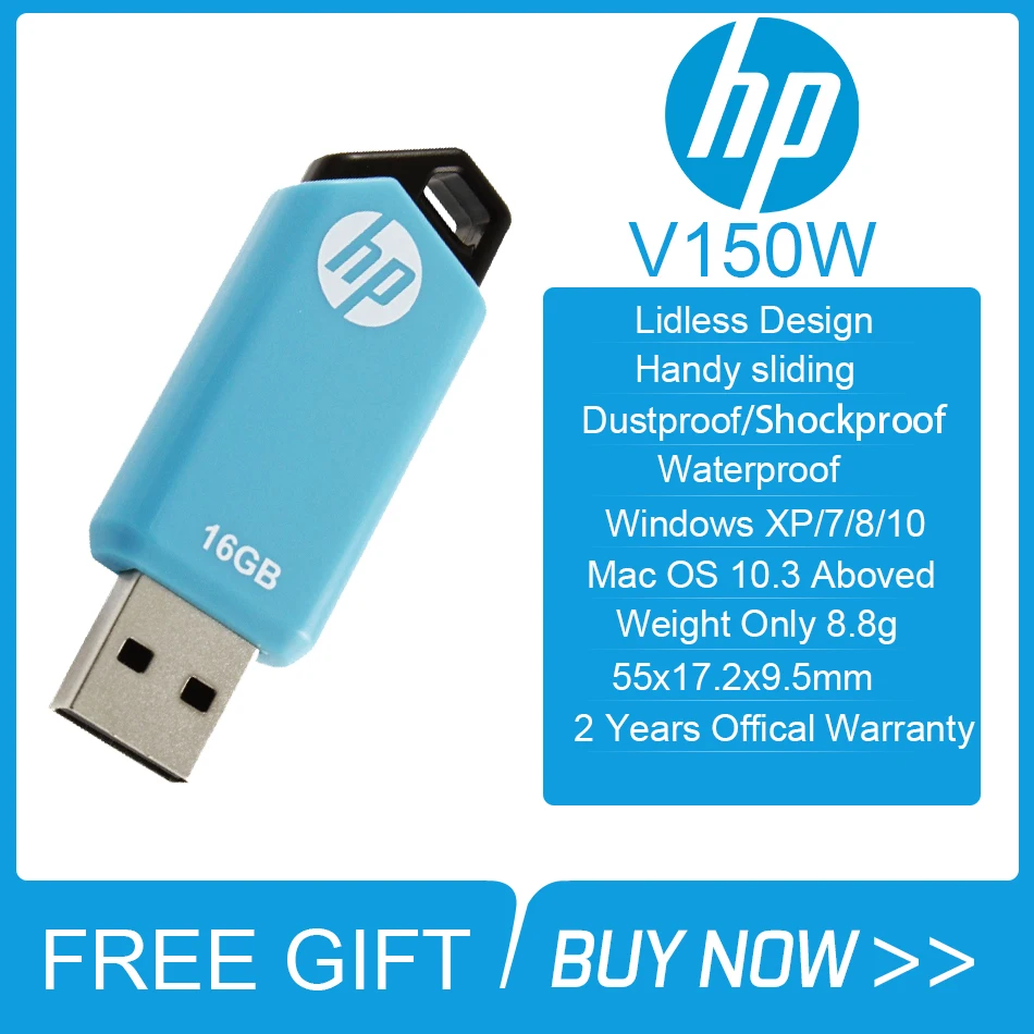 Original HP V150W Cap-less Waterproof USB Flash Drive Cle Stick External Storage 64G 32G Pendrive | Компьютеры и офис