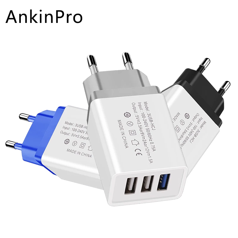 AnkinPro 3 порта USB зарядное устройство 5 В/2.1A Быстрая зарядка для XiaoMi iPhone samsung