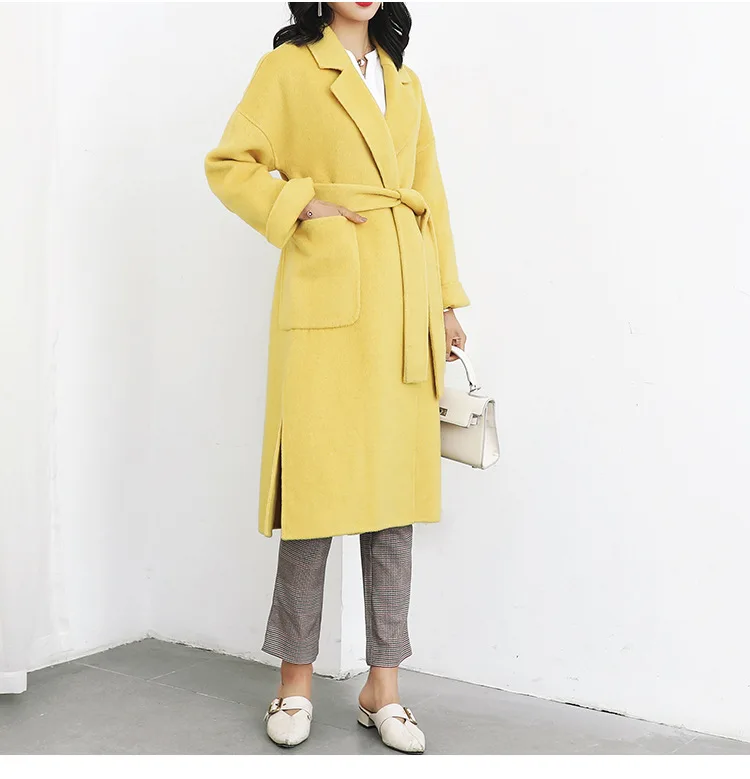 Shuchan 90% овечья шерсть Casaco Feminino осенне-зимнее пальто для женщин офисная Дамская рабочая одежда пальто с регулируемой талией и широкой талией 870