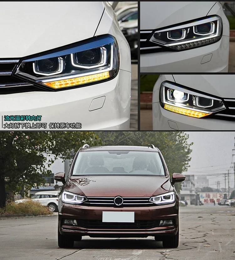 Автомобильный Стайлинг светодиодный головной фонарь для VW Touran светодиодный фары для Touran drl H7 hid Биксеноновые линзы angel eye ближнего света