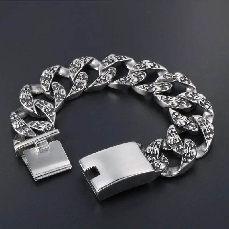 Silver-Color Готический Литой череп скелет голова мужской браслет 25 мм Широкий массивный тяжелый мужские s браслеты Хип-хоп Байкер ювелирные изделия Прямая поставка подарок - Окраска металла: Silver-Color