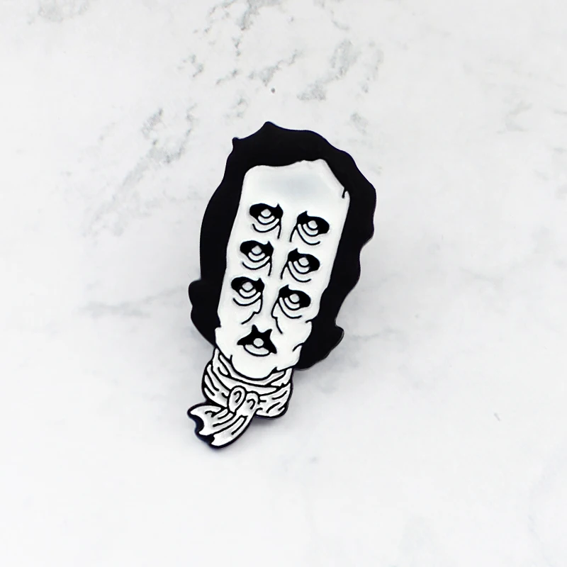 Black Character portrait brooch United States writer Allan Poe Many pairs of eyes peculiar Enamel denim lapel pin Gifts | Украшения и