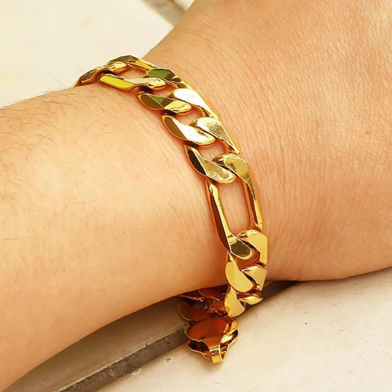 

Men's Yellow Gold Filled Bracelet Figaro Wrist Chain link 9"