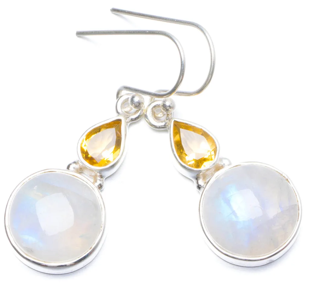 Натуральный Радужный Лунный Камень и цитрин ручной работы Уникальные 925 пробы
