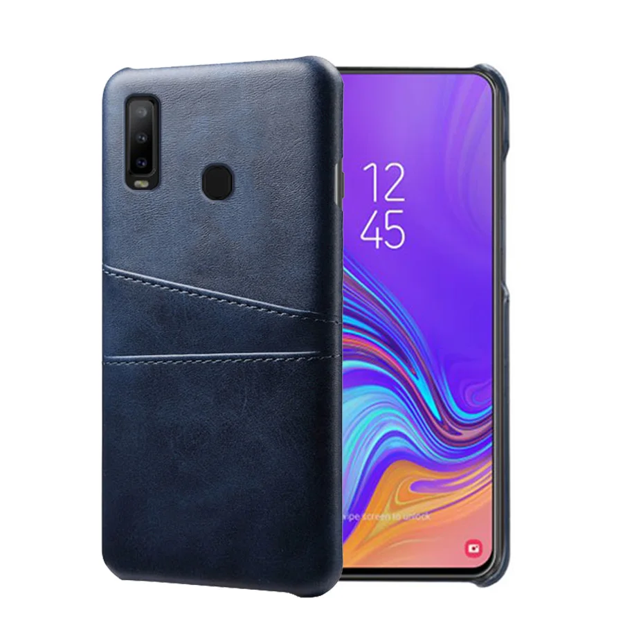 Роскошный кожаный держатель для карт слоты для карт Чехлы для samsung Galaxy C7 C8 C9 C10 Plus Pro M10 M20 M30 Note 8 9 Note8 крышка - Цвет: Темно-синий