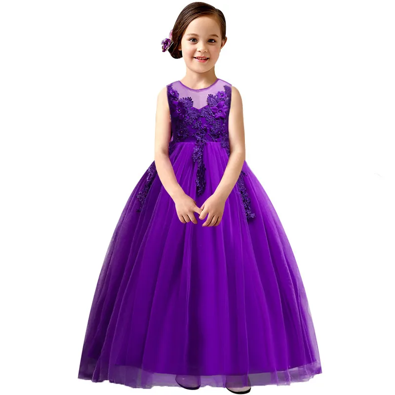 Кружевное длинное свадебное платье для девочек-подростков от 4 до 14 лет