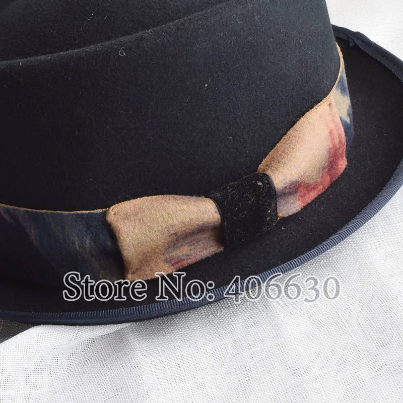 Winter Black Wool Felt Porkpie Hats For Men Chapeu Women Fedora Flat Top Caps Free Shipping BMDW028
