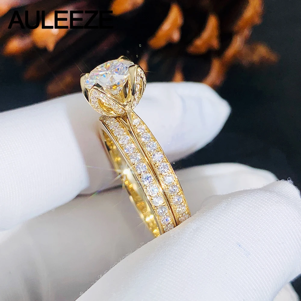 Кольца с цветами, ювелирные украшения, 1CT, Moissanites, обручальные кольца, набор, 14 K, кольца из розового золота, искусственный бриллиант, Свадебный комплект невесты