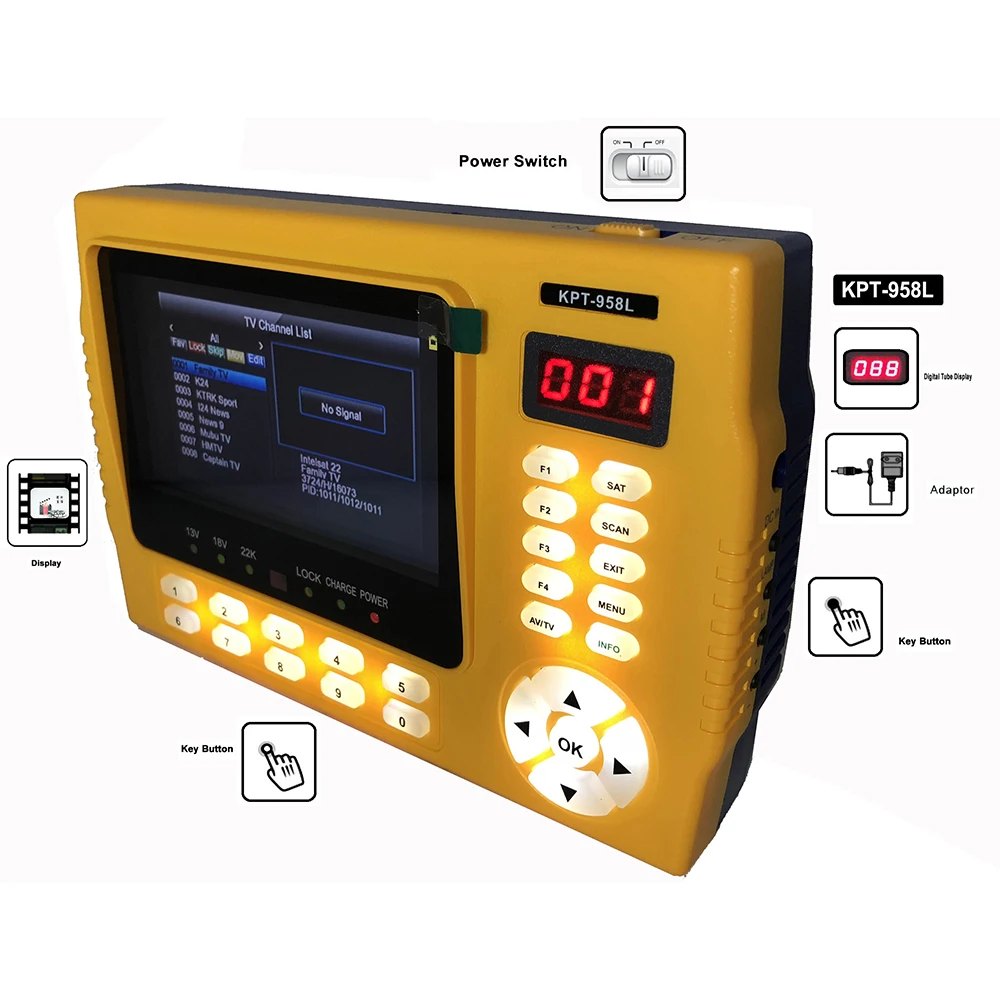 KPT 958L DVB S2 S цифровой Satfinder MPEG 4 1080P Full HD спутниковый Finder метр 2200 мА Встроенный