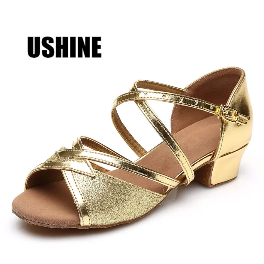Танцевальные туфли USHINE золотистого цвета на квадратном каблуке для женщин и