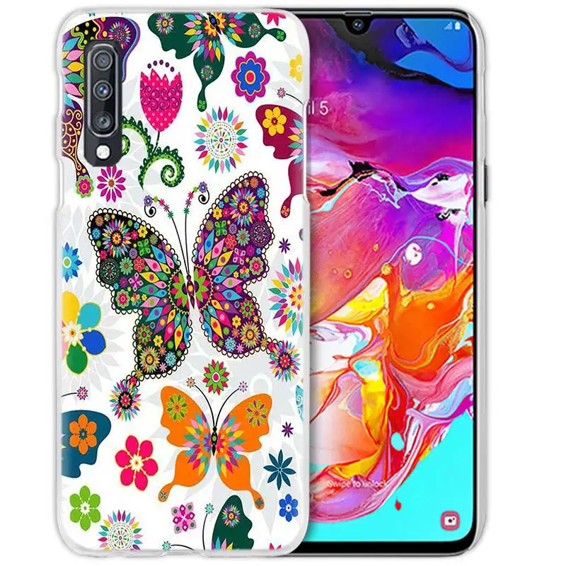 Бабочка чехол для samsung Galaxy A50 A70 A20e A40 A30 A20 A10 A8 A6 плюс A9 A7 Прозрачный жесткий чехол из ПК для телефона с цветочным узором Мандала - Цвет: 08