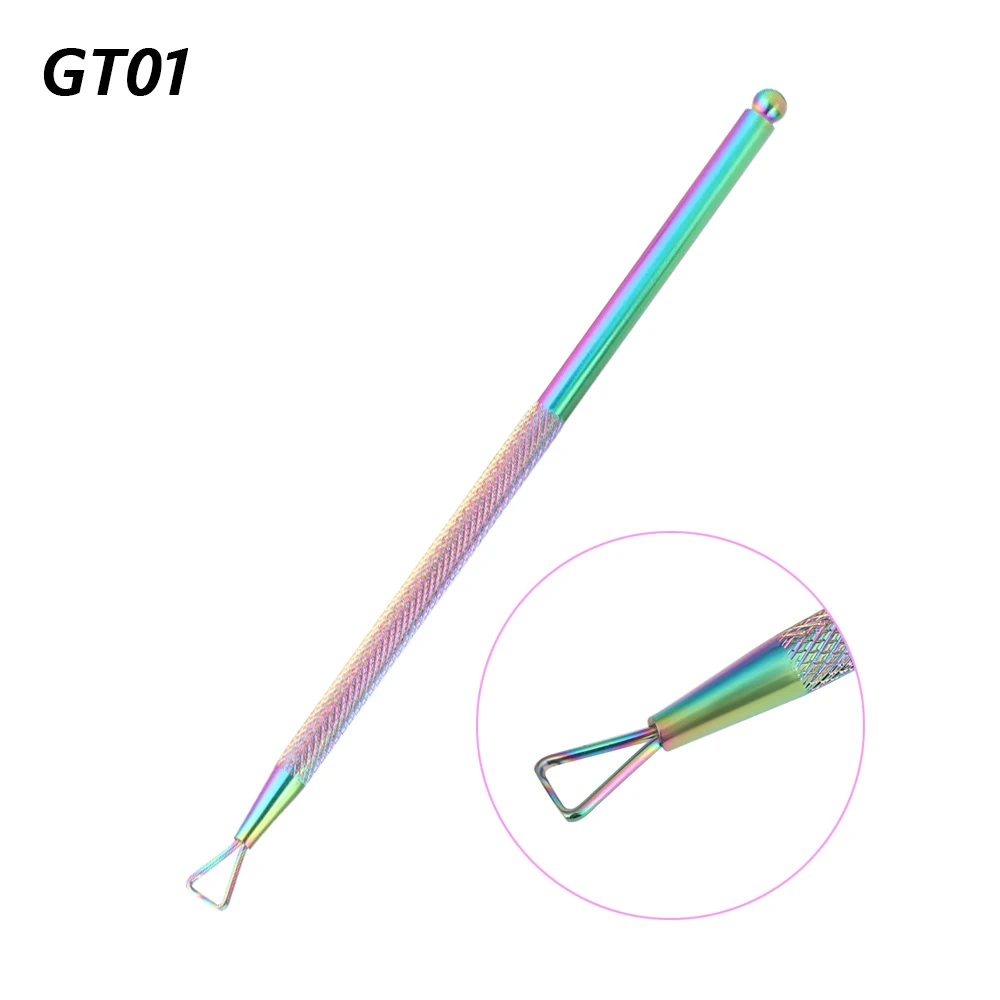 1PC Dual-ended Nail Cuticle Pusher Polish Gel Remover Rainbow Stainless Steel Manicure Nail Care Tools