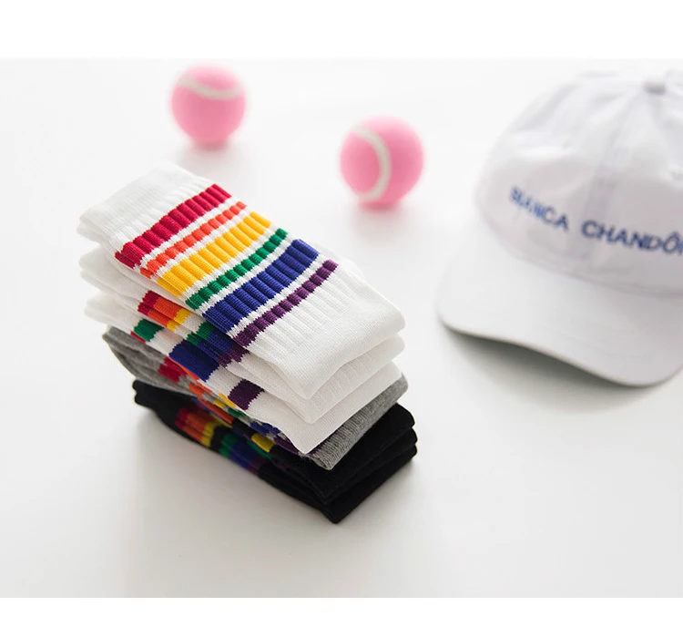 New arrival fashion baby Kids Knee High Socks For Girls Boys Football Stripes Cotton Sports white black socks Old School