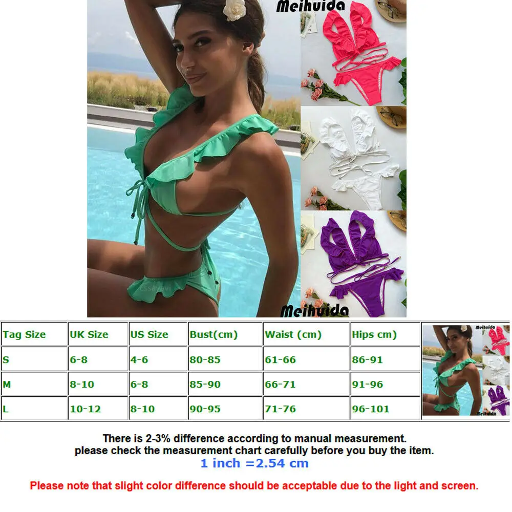 Bikini 2019 Sexy Bandage Swimsuit Solid Ruffle Thong Bikinis Women Backless Bathing Suit Girls Beachwear Female Biquini |