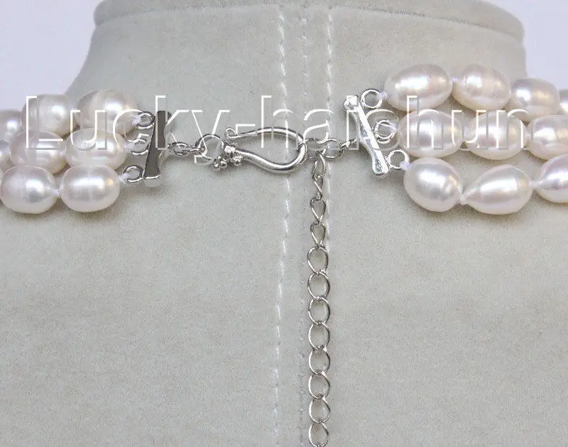 Hot sale new Style &gt&gt&gt&gt16-18&quot 3 Row Baroque white rice freshwater pearls necklace | Украшения и аксессуары