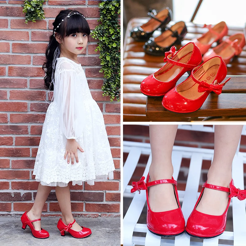 Toomien Girls Leather Shoes Autumn Bowtie Sandals 2018 New Children High Heels Princess Sweet For | Детская одежда и обувь