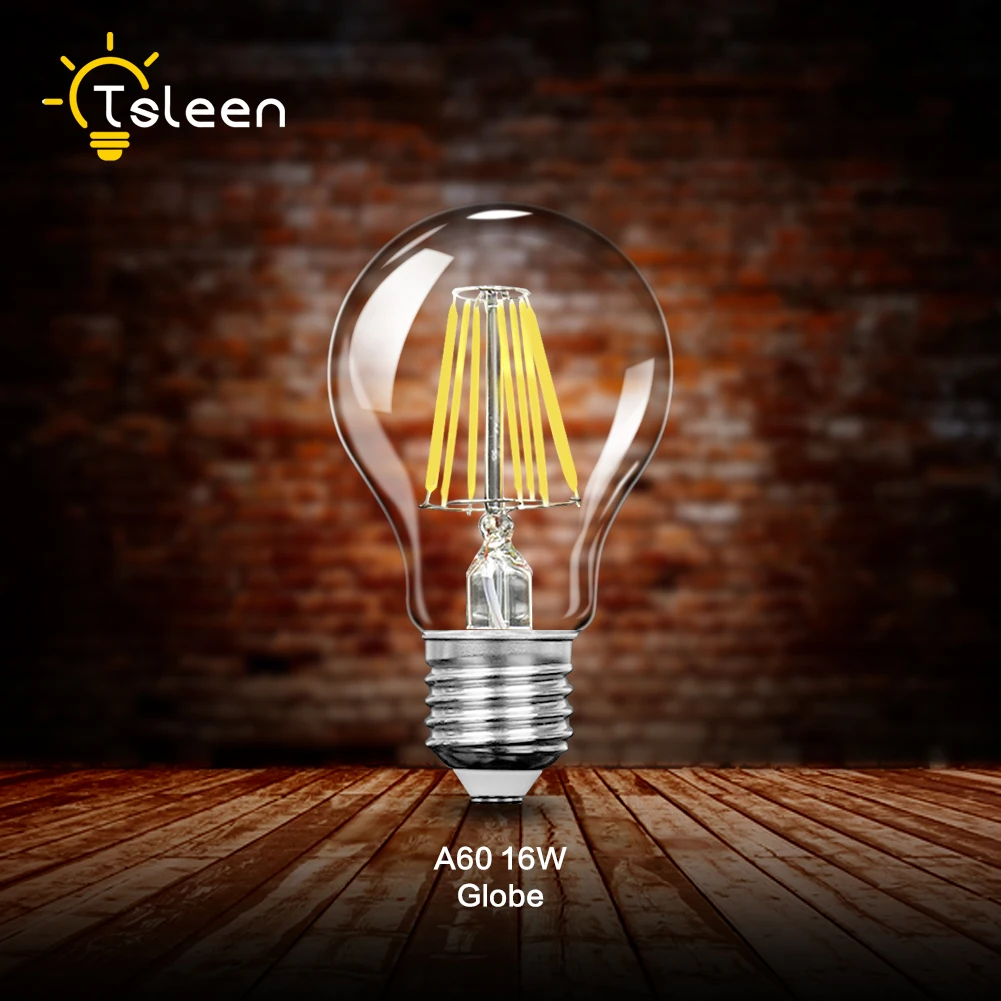 TSLEEN Винтаж COB E27 светодиодный светильник Edison лампада светодиодный лампы 110V 220V G45 A60 ST64 нити светильник 4 Вт 8 Вт 12 Вт 16 Вт Ретро светильник ампулы - Испускаемый цвет: A60 16W