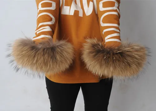 Raccoon fur Манжеты из лисьего меха, настоящие манжеты из лисьего меха, теплый женский браслет, настоящие меховые манжеты, перчатки, манжеты из меха енота, PYCCKNN MEX - Цвет: Raccoon fur