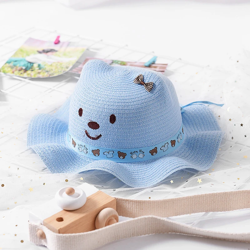 2019 New Fashion Baby Girl Boy Straw Hat Lovely Cartoon Children Solid Floppy Bear Pattern Ears Decor Cap Summer Kids Sun Hats | Детская