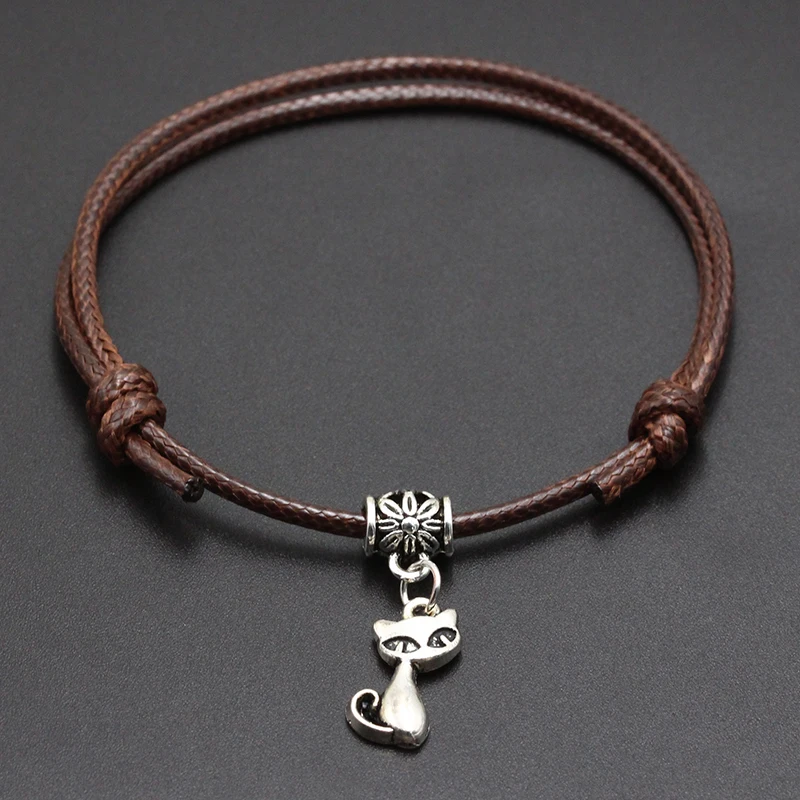Coffee New Proud Cat Pendant Red Thread String Bracelet Lucky Black Coffee Handmade Rope Bracelet for Women Men Jewelry - Окраска металла: Coffee
