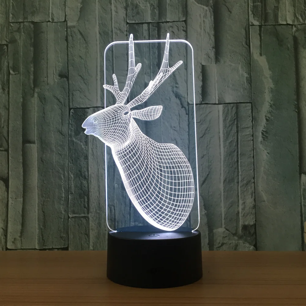 Xmas Deer 3D лампа USB СВЕТОДИОДНЫЙ светильник декор в виде оленя Романтический домашний подарок 7 цветов градиент изменение Фея свет стол Новинка огни