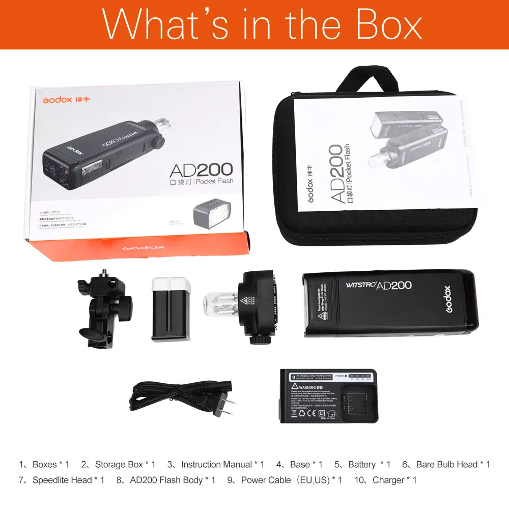 GODOX AD200 TTL 2 4G HSS 1/8000s 200Ws двойная головка карманный портативный фонарик 2900mAh