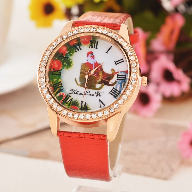 2018 рождественские Мужские Женские часы со стразами циферблат Рождественский