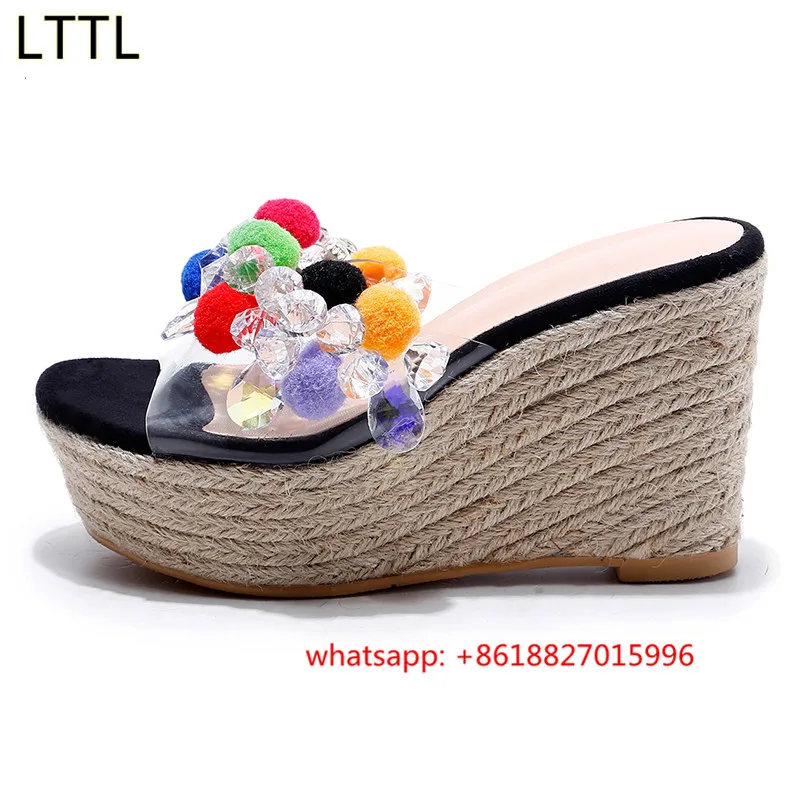 Дизайн моды Трава Нижние Клинья Высокой Пятки Платформы с Открытым Носком