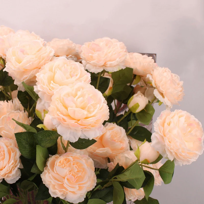 1PCS 3 Heads Fake Flowers Artificial Silk Bridal Wedding Decoration Wreath Bunch Home Decor Artificial Flowers Peony Real Touch