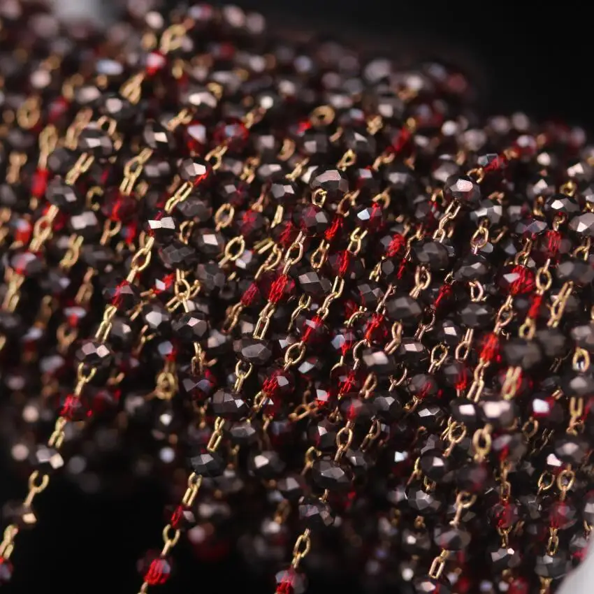 

5Meter/Lot 2x3mm Gun Black&Red Tiny Glass Beads Rosary Chain,Faceted Rondelle Brass Wire Wrapped Chain,Necklace Jewelry Crafts