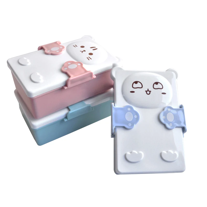 Мультяшные милые коробки Bento, двухслойный пластиковый ланч-бокс для сэндвича, коробка для хранения еды, микроволновая печь для детей, чехол
