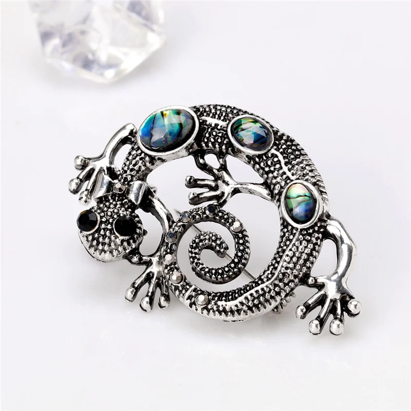 Женская Брошь в виде ящериц Gecko винтажная серебряная брошь ракушки с кристаллами