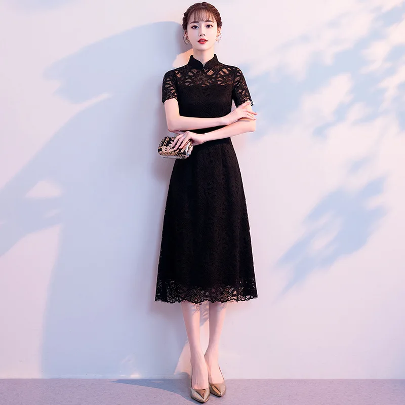 Черное традиционное китайское платье Qipao винные вечерние платья невесты большие