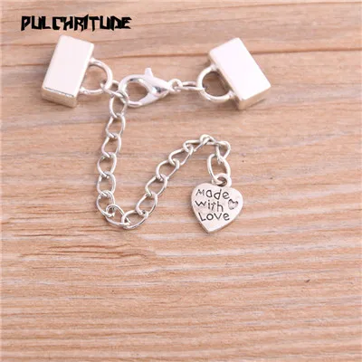 antique silver heart 4 пары, два цвета, пустые, кабошон, застежка-лобстер+ набор удлинительных цепей, сделай сам, для изготовления браслетов, принадлежности для кожи 10 мм - Цвет: antique silver heart