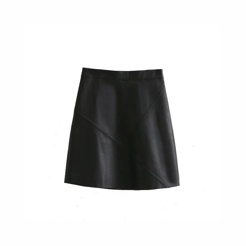 

PERHAPS U Spring New PU Faux Leather High Waist Skirt Black Back Zipper Pocket Mini Skirt S0008 Black