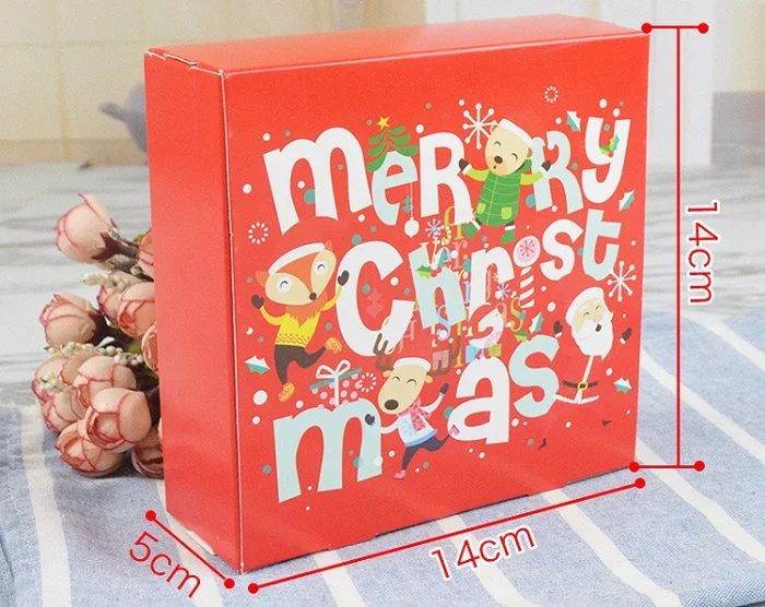 A 14X14X5cm Рождественские красочные печатные бумажные подарочные пакеты с рисунком Санта-лося упаковочная Сумочка с надписью «cookie» для детской вечеринки картонный ящик для конфет - Цвет: A 14X14X5cm