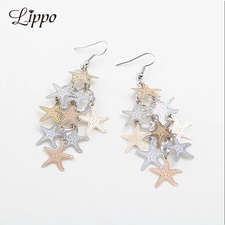 Филигранные серьги в виде морской звезды большие медные серьги-подвески