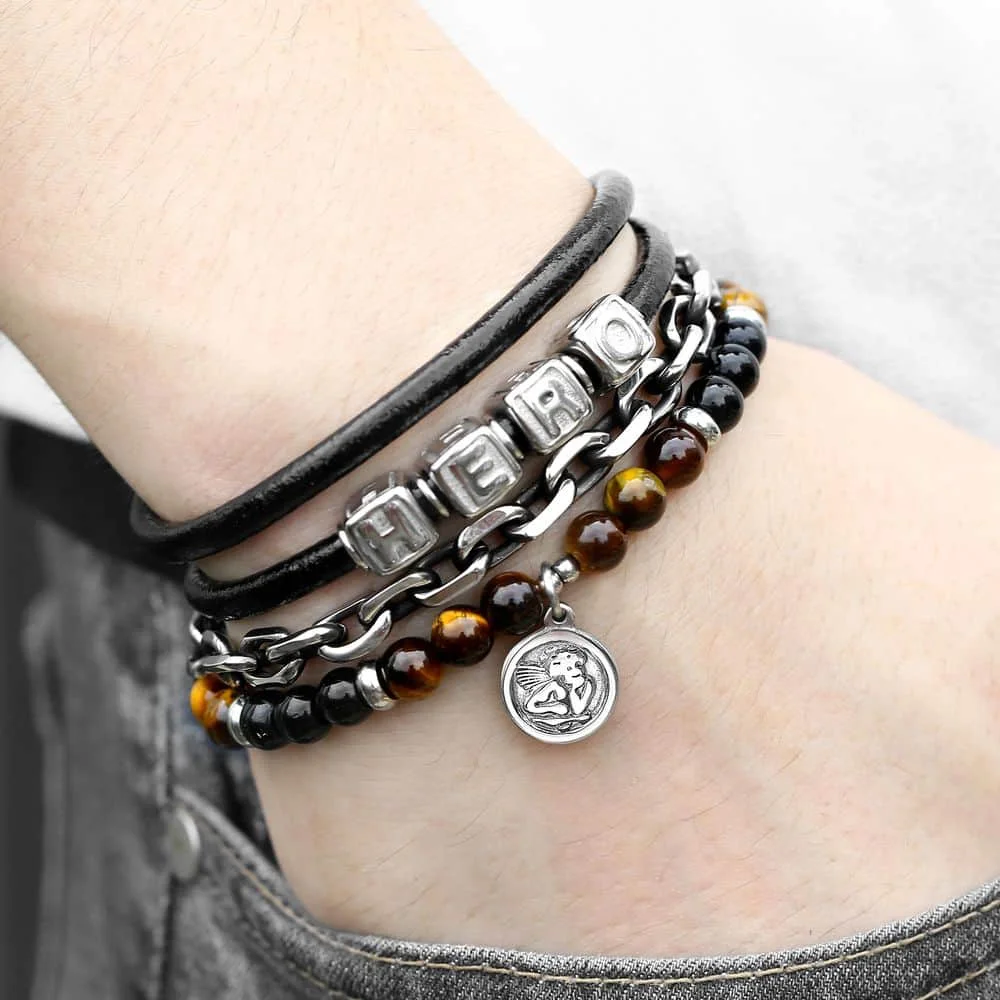 Мужские и женские браслеты из натуральной кожи 2 шт./компл. с бисером тигровым