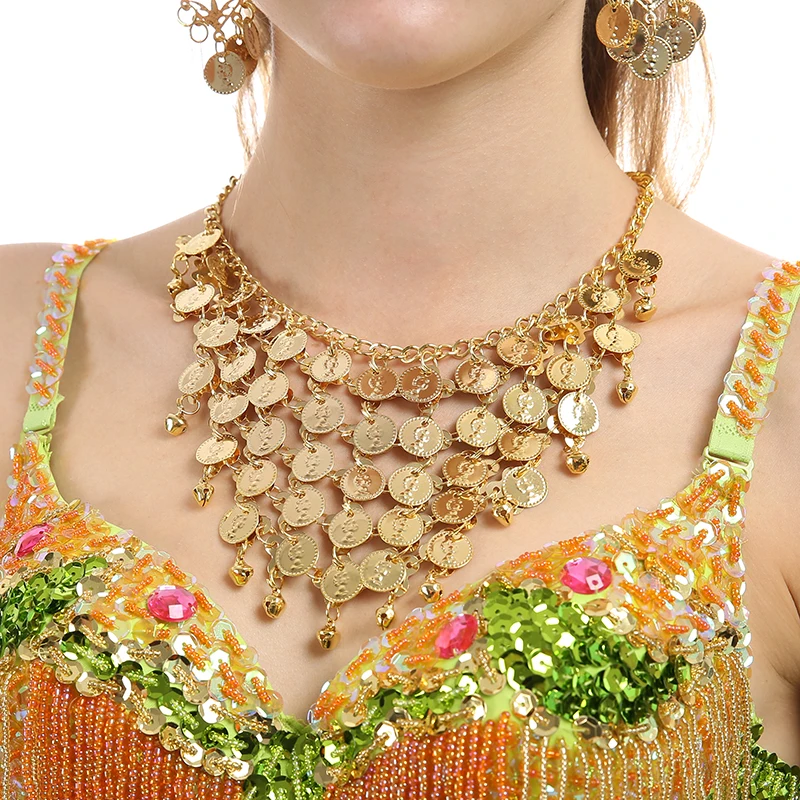 iMucci Gold Coins Tassel Jewelry Belly Dance Show Decoration Accessories Set Stage Dancing Necklace and Drop Earrings | Украшения и