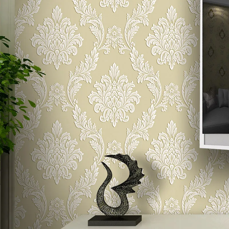 

Hot sale Damascus stereo non woven fabric living room bedroom wallpaper 3D wallpaper wedding room TV background wall paper