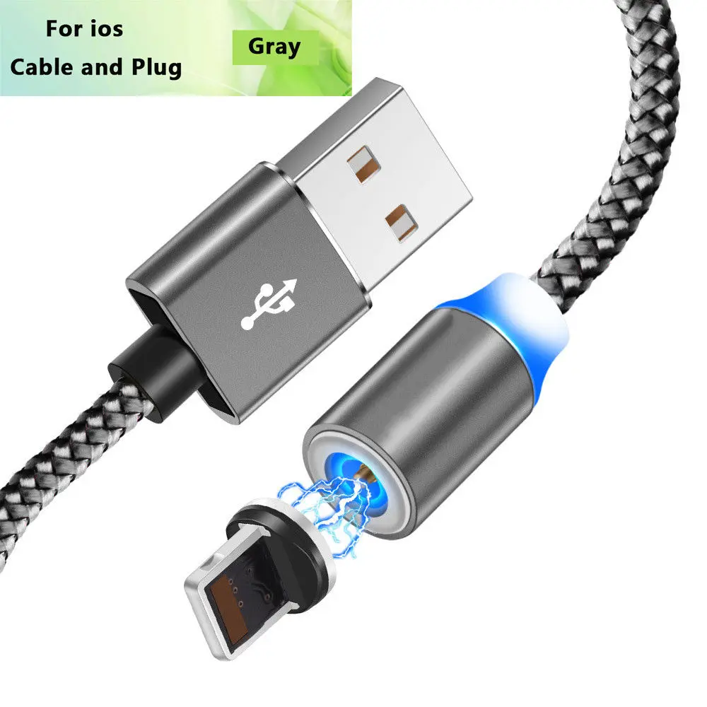 Магнитный usb-кабель 1 м 2 м нейлоновый Плетеный 2.4A Быстрая зарядка Магнитный шнур зарядного устройства для Apple IPhone X 8 7 plus ipad для ios 9 10 11 - Цвет: For iPhone Gray