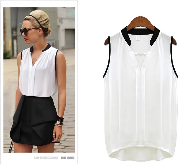 Splicing dress v-neck bump color sleeveless chiffon unlined upper garment of big yards |