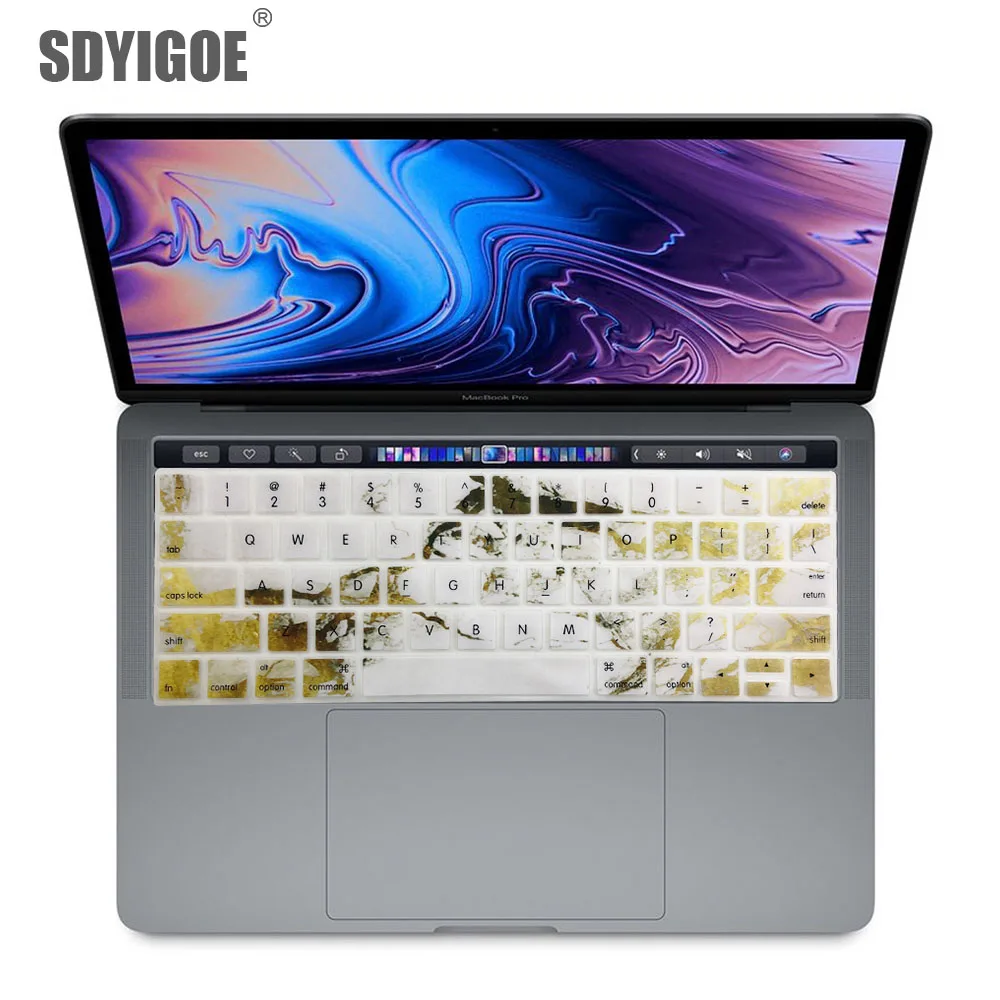 Золотой Наклейка на клавиатуру с мраморным узором для Mac Book pro13 15 Touch Bar A1706 A1707A1989 1990, чехлы на клавиатуру для ноутбука, цветная пленка на клавиатуру - Цвет: Золотой