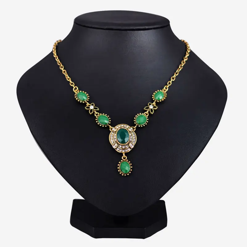 Роскошный старинный зеленый камень кулон ожерелье для женщин богемный
